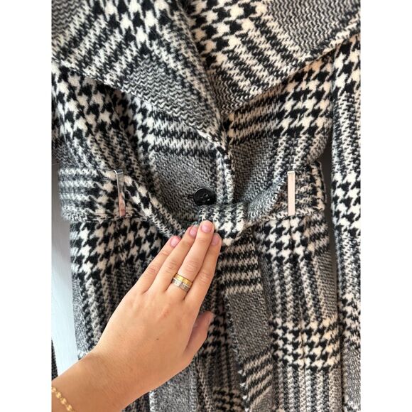 Calvin Klein Wool Blend Black and White Houndstooth Wrap Coat Jacket - Picture 4 of 9
